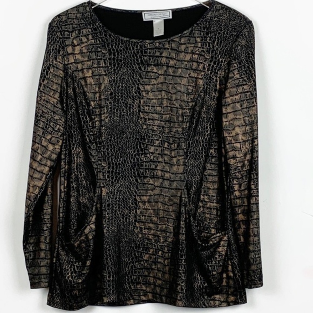 George Simonton Blouse Black Gold Size Medium Croc Print Top